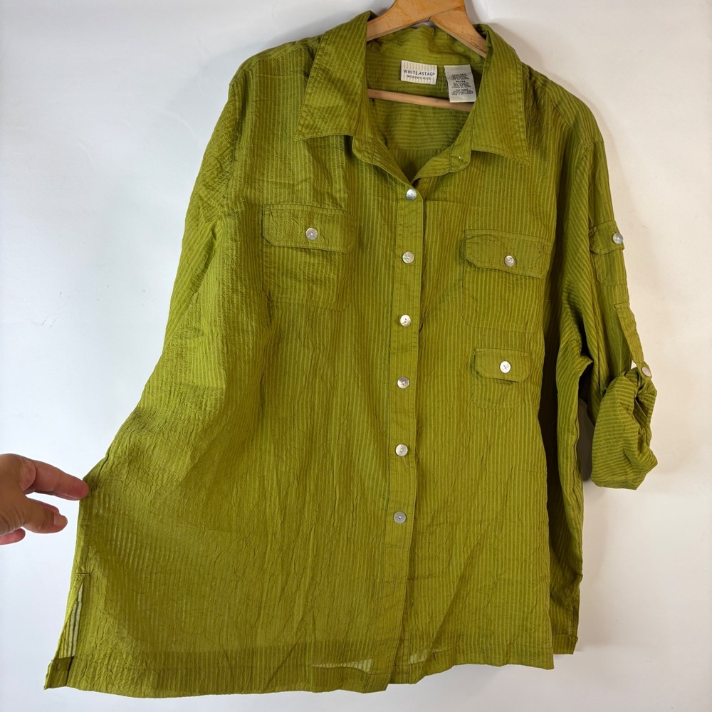White Stag Button Down Shirt Womens 22W/24W Mossy Green Roll Tab Utility Safari - Picture 4 of 7